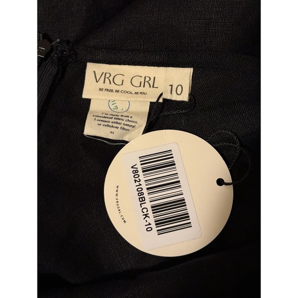 NWT VRG GRL Opal Linen Maxi Dress Womens 10 Black Open Back Strappy Asymmetrical - Picture 7 of 8